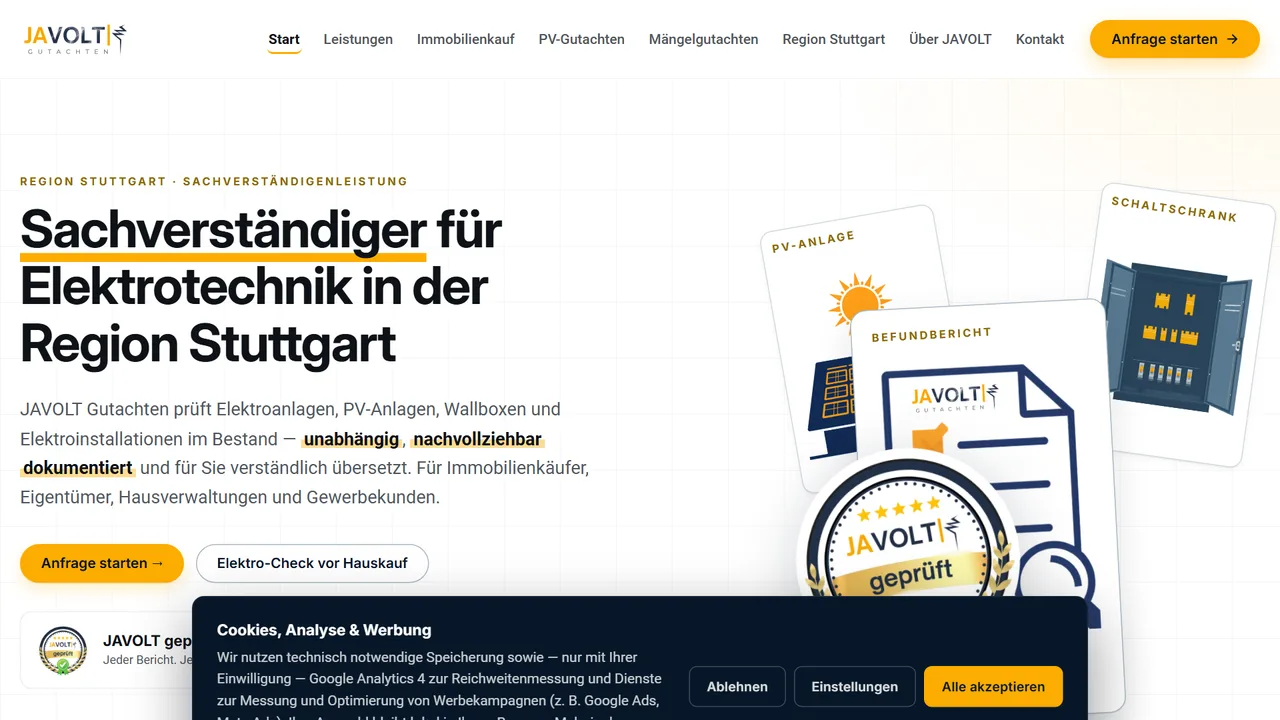 Vorschau der JAVOLT-Gutachten-Website