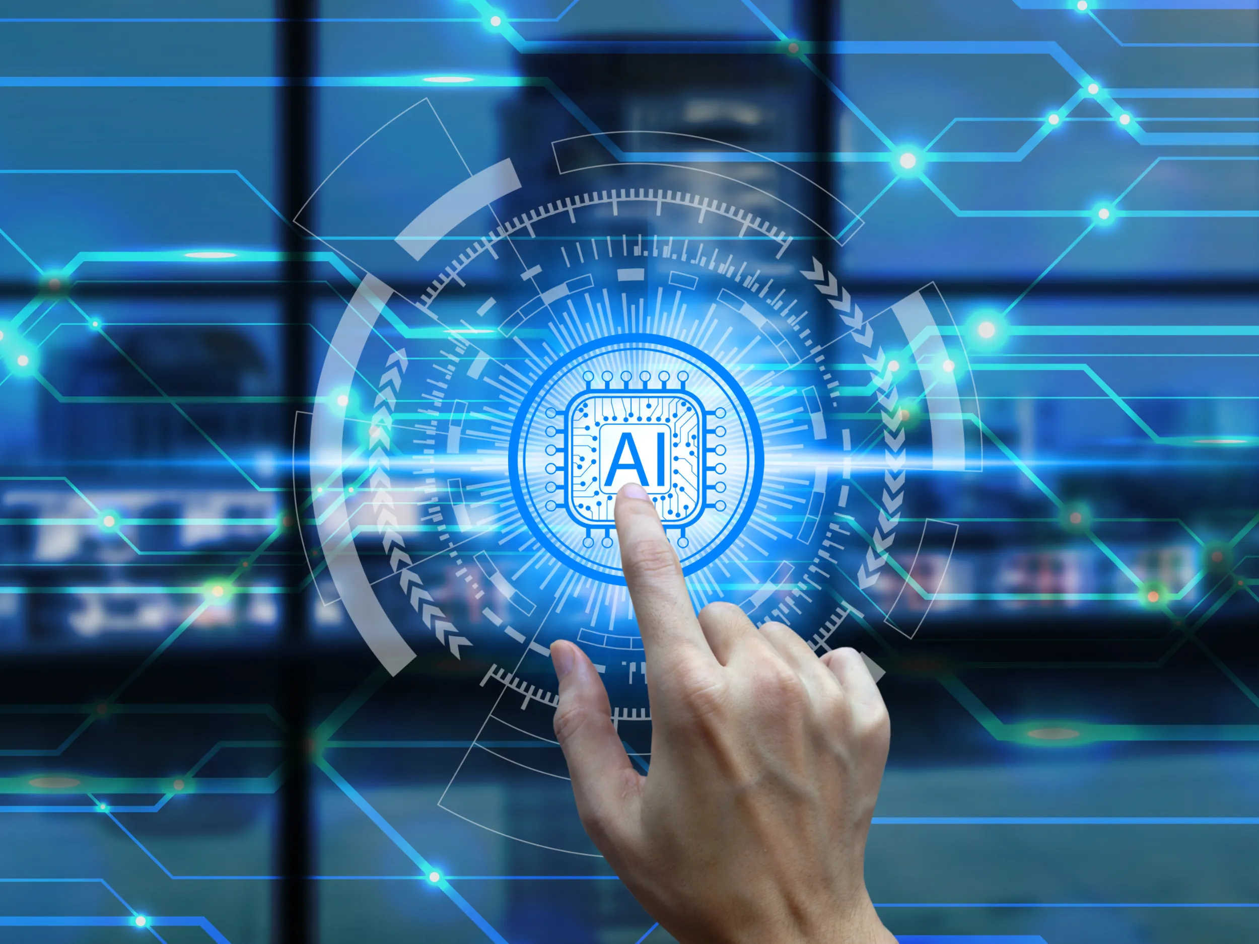 Visualisierung KI-gestützter Prozessautomatisierung — abstrakte vernetzte Knotenstruktur